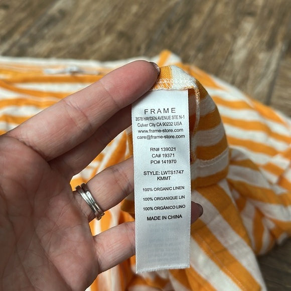 Frame Women's Boxy Crop Tee stripe organic linen orange large - Picture 5 of 6
